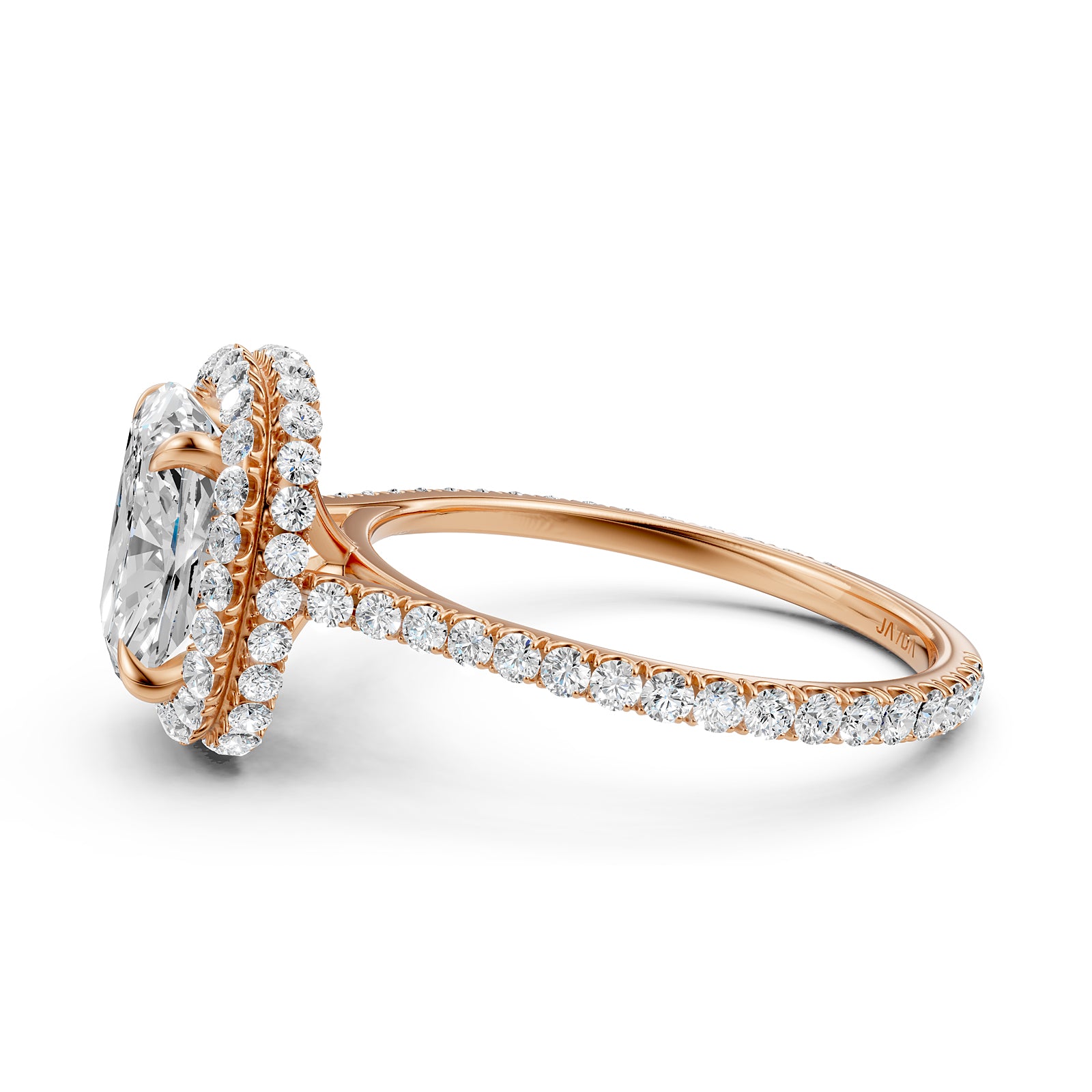 Double Halo Cushion Lab Grown Diamond U Cut Pave Set Engagement Ring